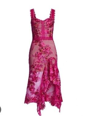 Fuchsia Floral Lace Midi Dress - Women